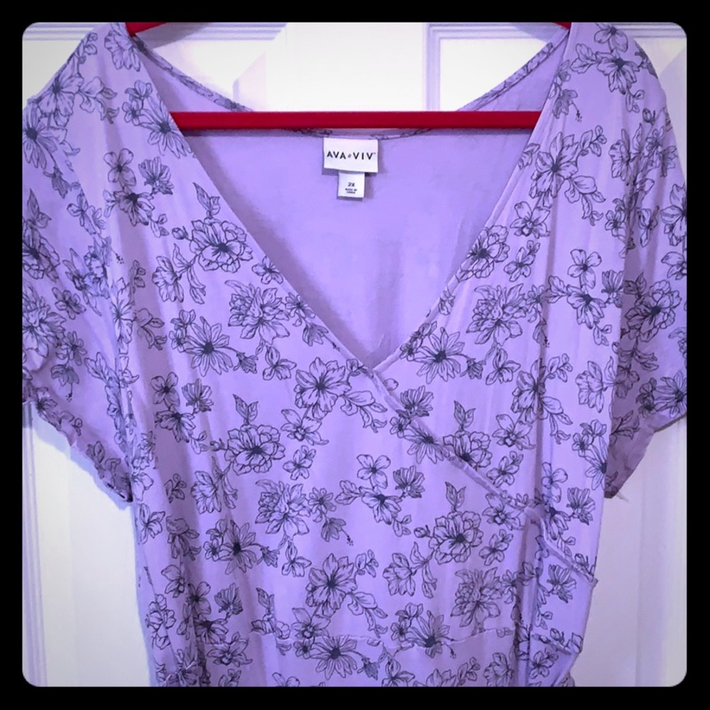 Lilac ruffle hem faux wrap dress